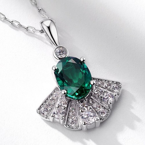 New style S925 sterling silver fashion fan cultivation emerald necklace elegant light set necklace