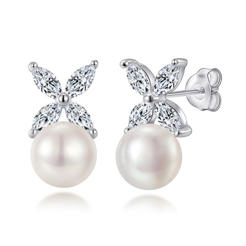 S925 sterling silver earrings with four-leaf clover inlaid natural pearl earrings simple new earrings