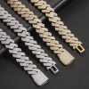 fashion brand mens bracelet 20mm flip buckle three-row zircon diamond Cuban chain thick hip-hop necklace wholesale