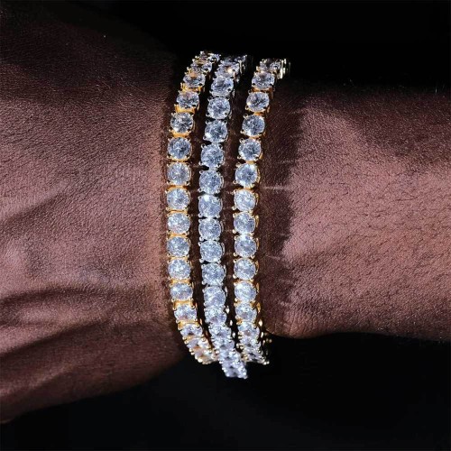 Flip button three-row zircon diamond Cuban bracelet 18"20"23"40"45"50"55"60"