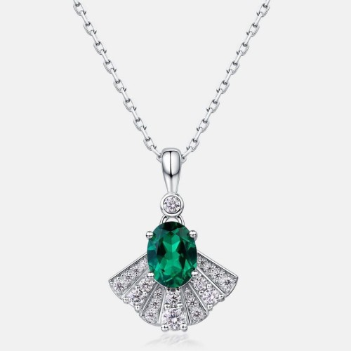 New style S925 sterling silver fashion fan cultivation emerald necklace elegant light set necklace