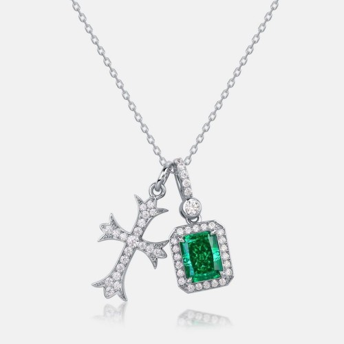 S925 sterling silver necklace with high carbon diamond, fashionable cross pendant, clavicle chain