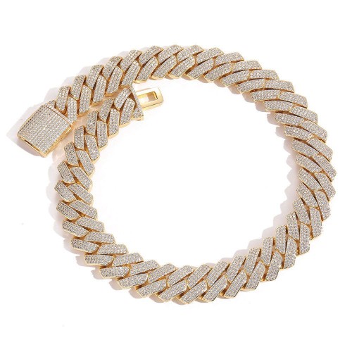 fashion brand mens bracelet 20mm flip buckle three-row zircon diamond Cuban chain thick hip-hop necklace wholesale