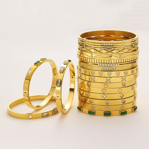 Stainless steel bracelet plated 18k gold diamond hand broken gold retro stacked titanium steel bracelet for women