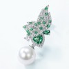 New S925 sterling silver gold-plated pearl earrings butterfly light luxury style full inlaid green zircon earrings